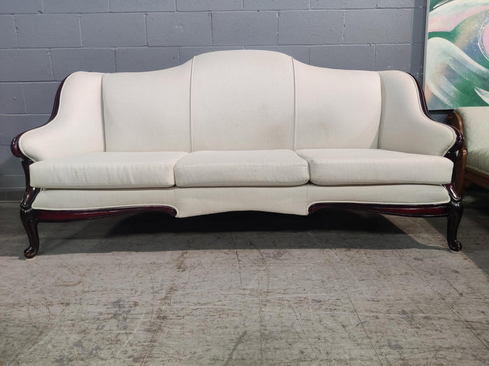 White Sofa with Deep Red Wood Frame