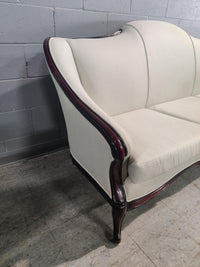 White Sofa with Deep Red Wood Frame