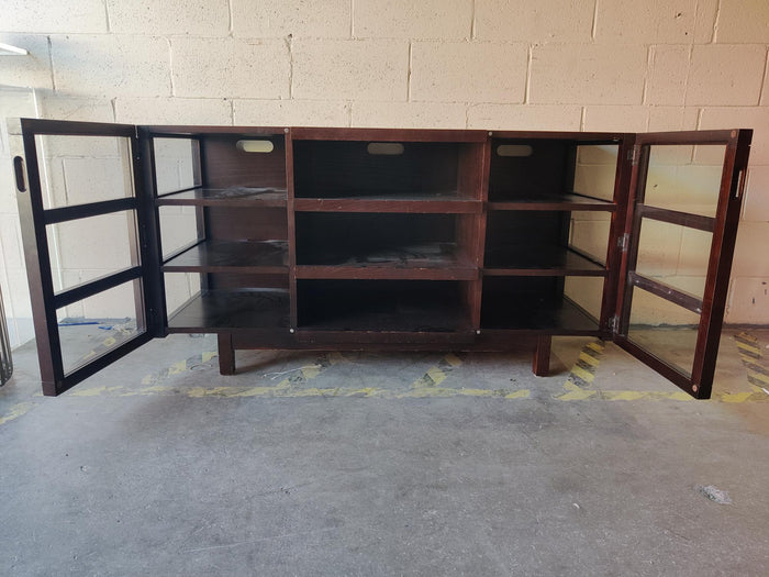 Wood TV Stand with Glass Doors