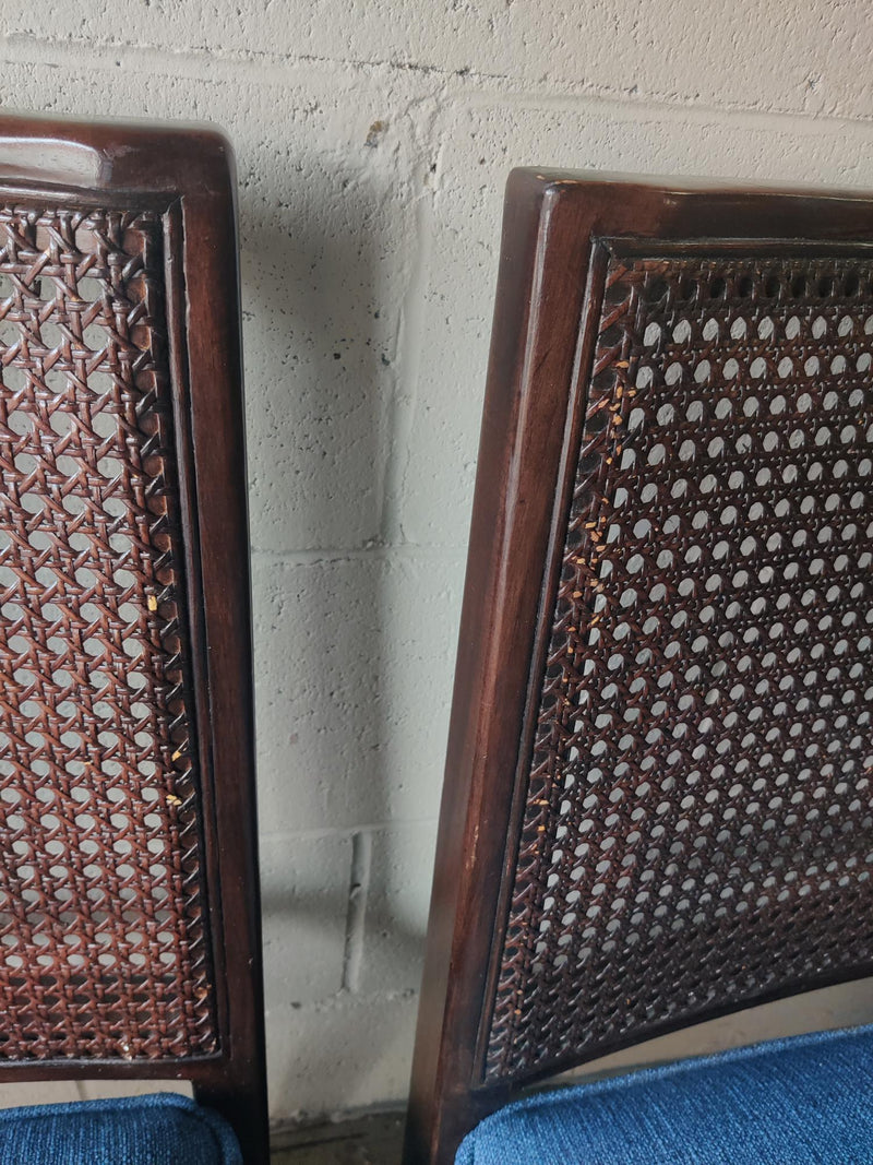 Blue Upholstered Rattan Back Chair