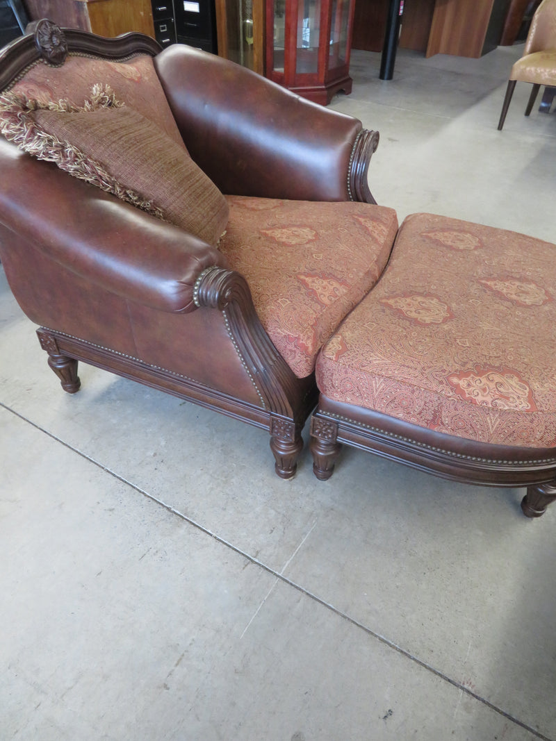 41"W Brown Armchair with Ottoman