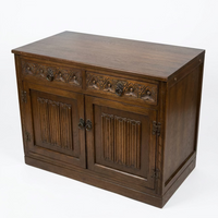 Vintage Chocolate Brown Tudor-Styled  Low Cabinet