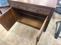 Vintage Chocolate Brown Tudor-Styled  Low Cabinet
