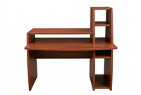 Reddish Wooden Computer Desk with Integrated Hutch