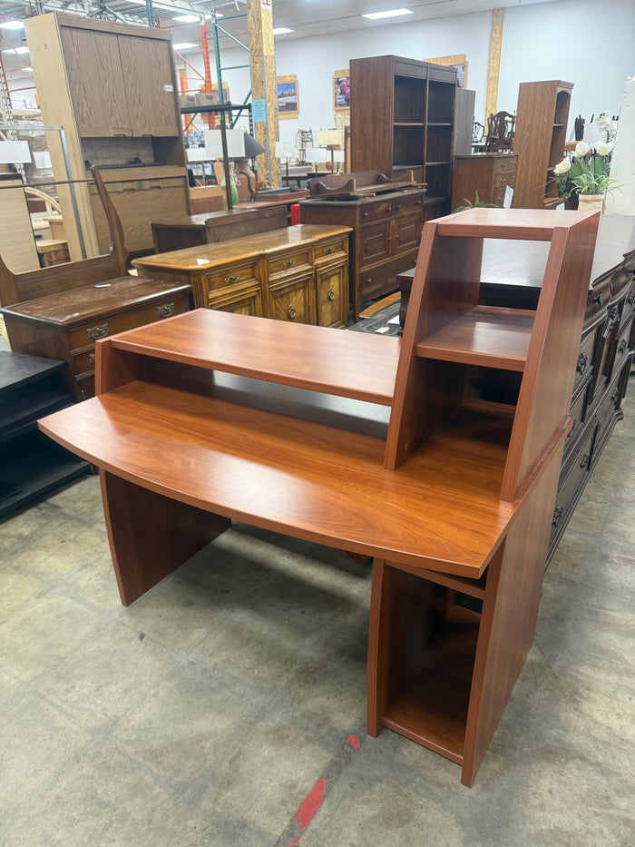 Reddish Wooden Computer Desk with Integrated Hutch