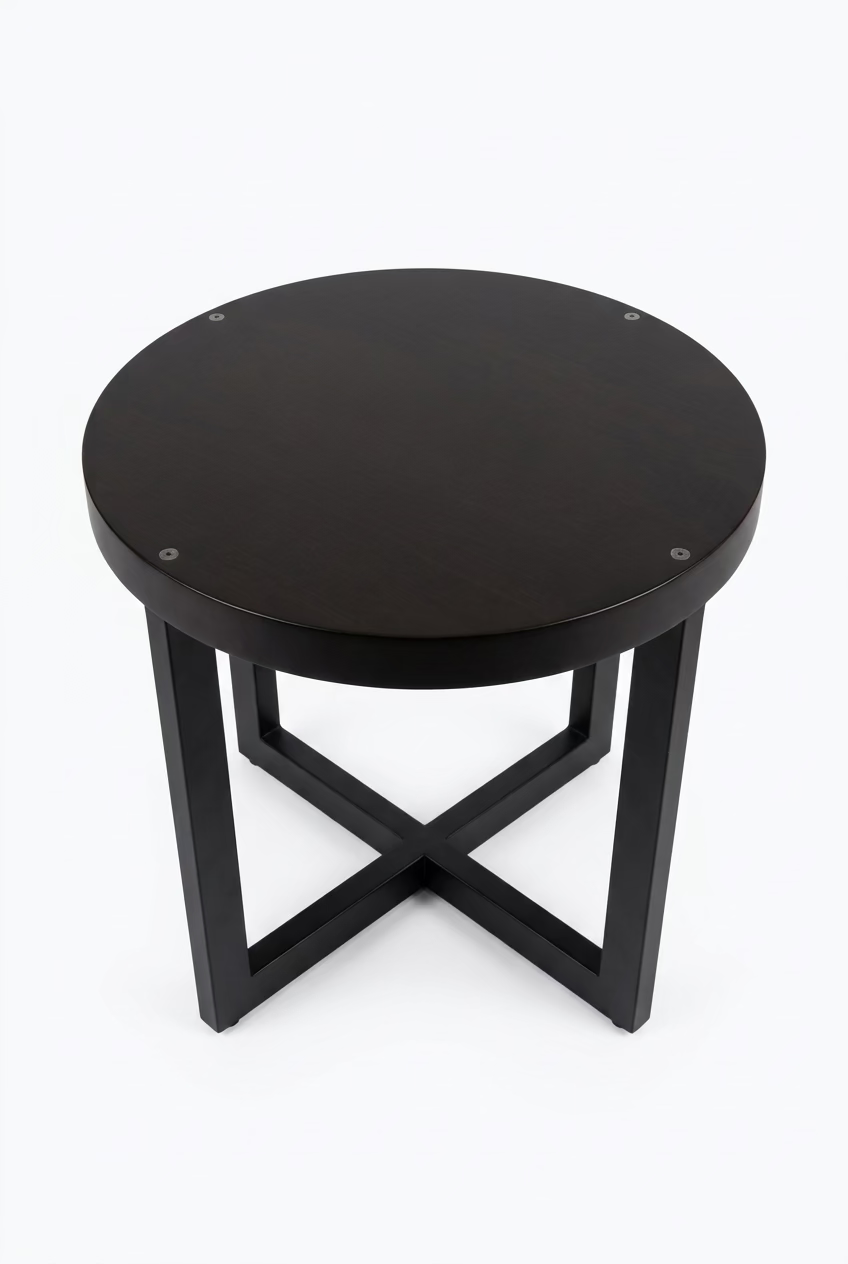 Round Dark Wood Ebony-Stained Accent Table