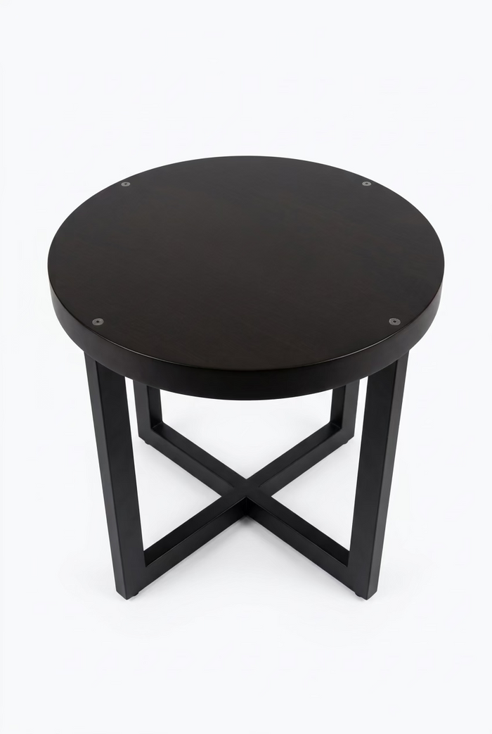 Round Dark Wood Ebony-Stained Accent Table