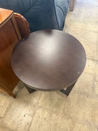 Round Dark Wood Ebony-Stained Accent Table