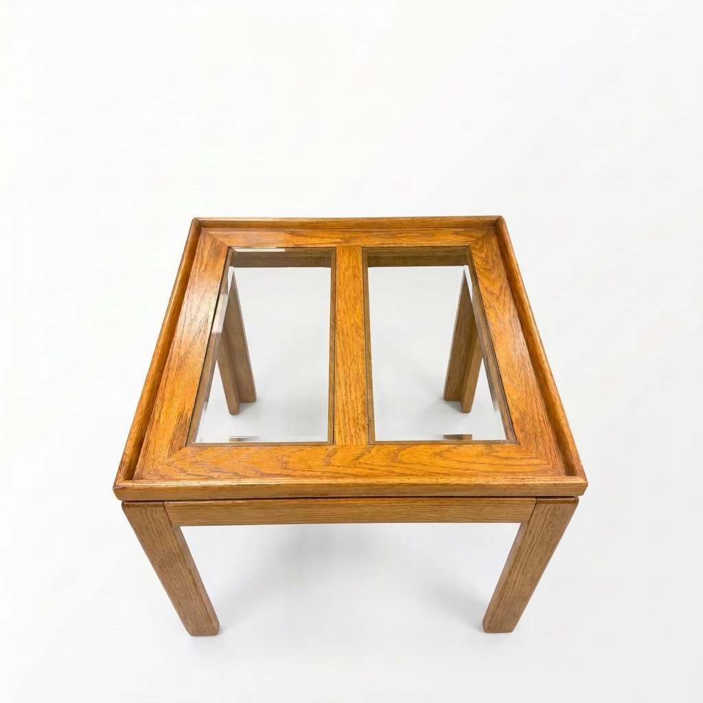Vintage Wooden End Table with a Tinted Glass Insert