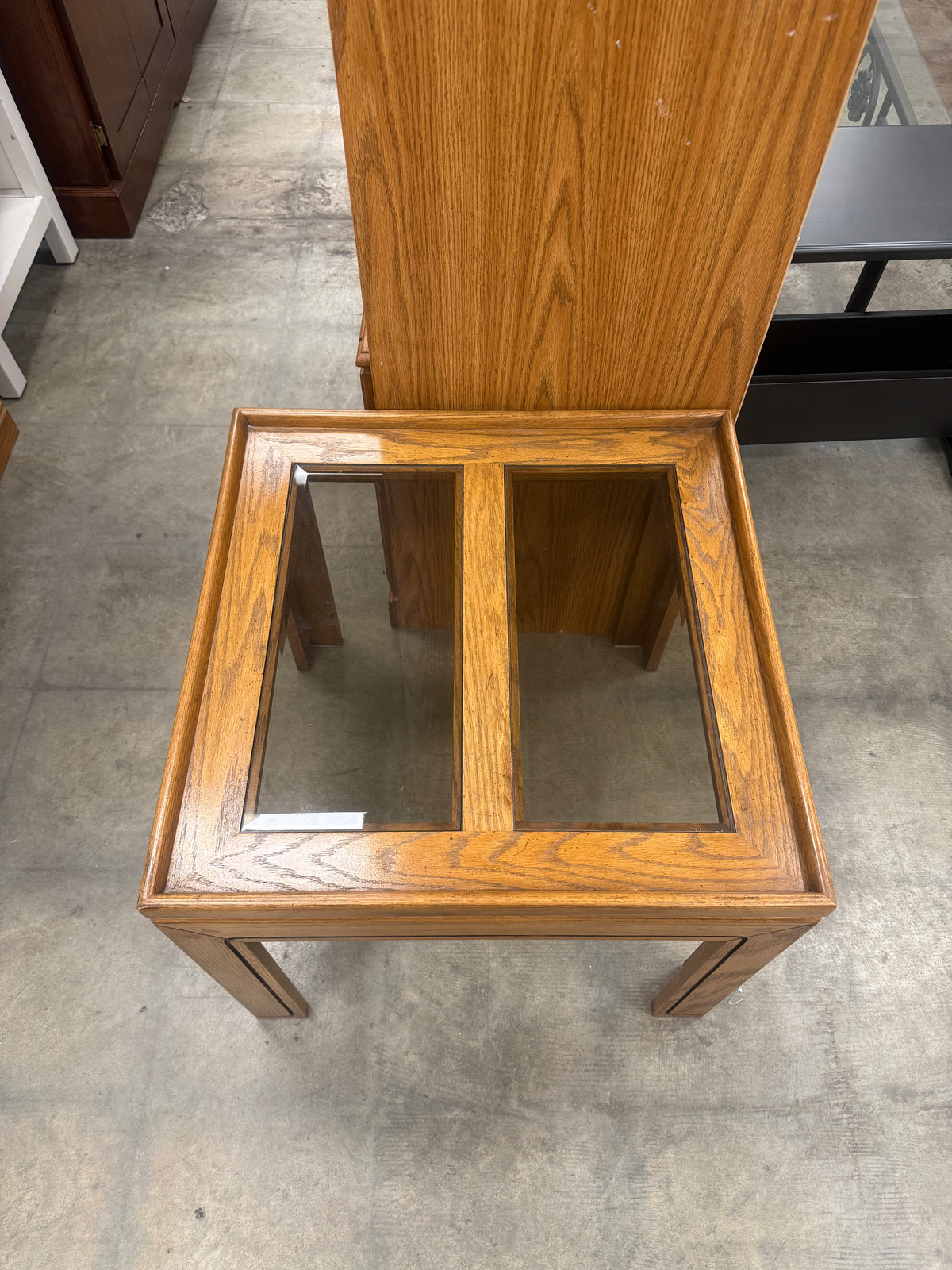 Vintage Wooden End Table with a Tinted Glass Insert