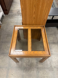 Vintage Wooden End Table with a Tinted Glass Insert