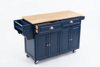 HOMCOM 58-Inch Kitchen Island/Rolling Kitchen Cart - Navy Blue