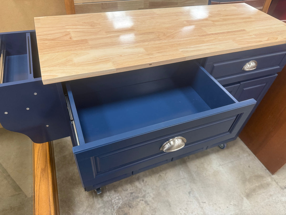 HOMCOM 58-Inch Kitchen Island/Rolling Kitchen Cart - Navy Blue