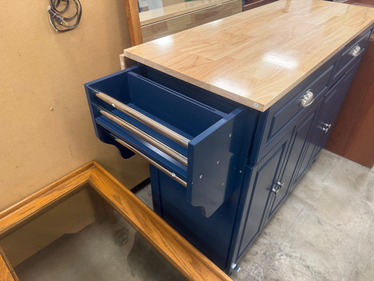 HOMCOM 58-Inch Kitchen Island/Rolling Kitchen Cart - Navy Blue
