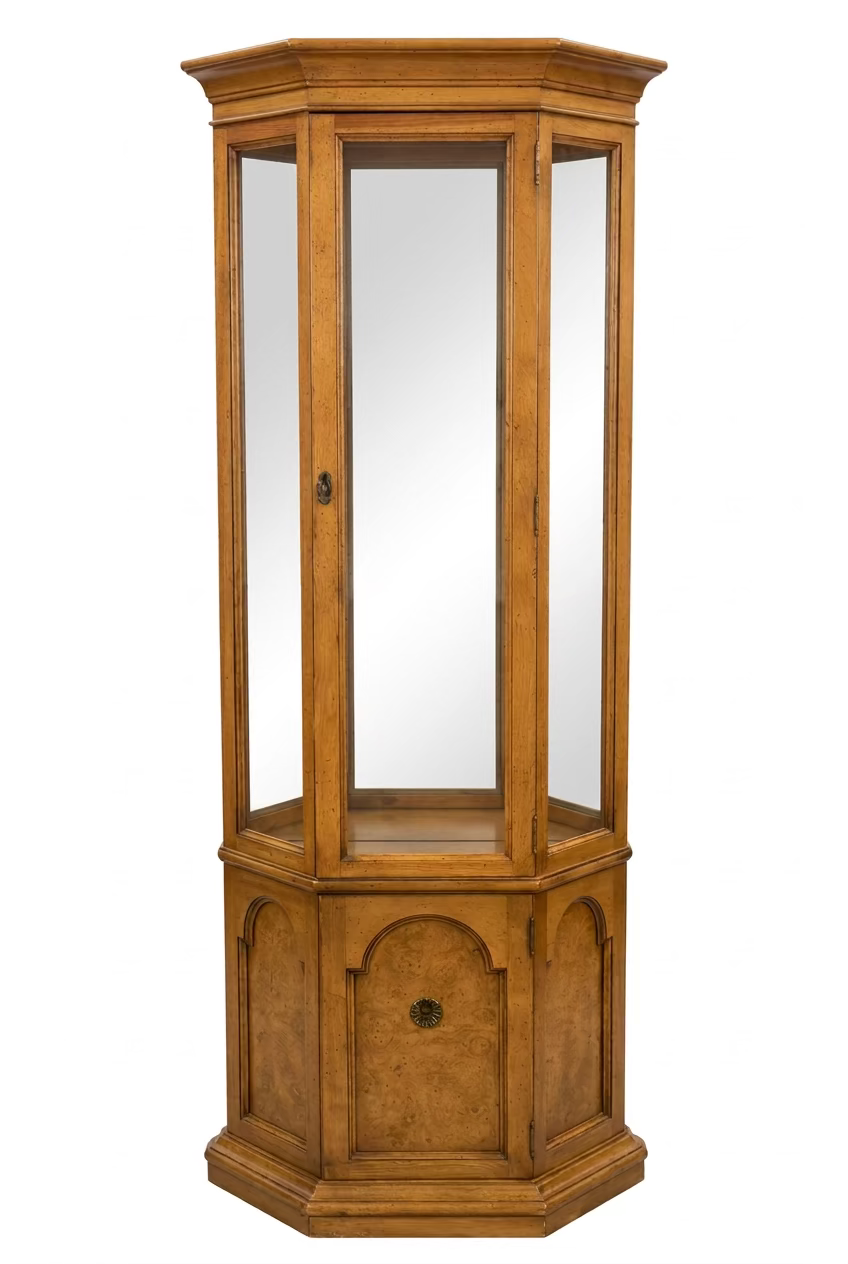 Light Wood Hexagonal Corner Curio Cabinet