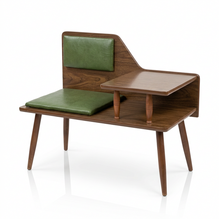 Mid-Century Olive Green Modern Telephone Bench