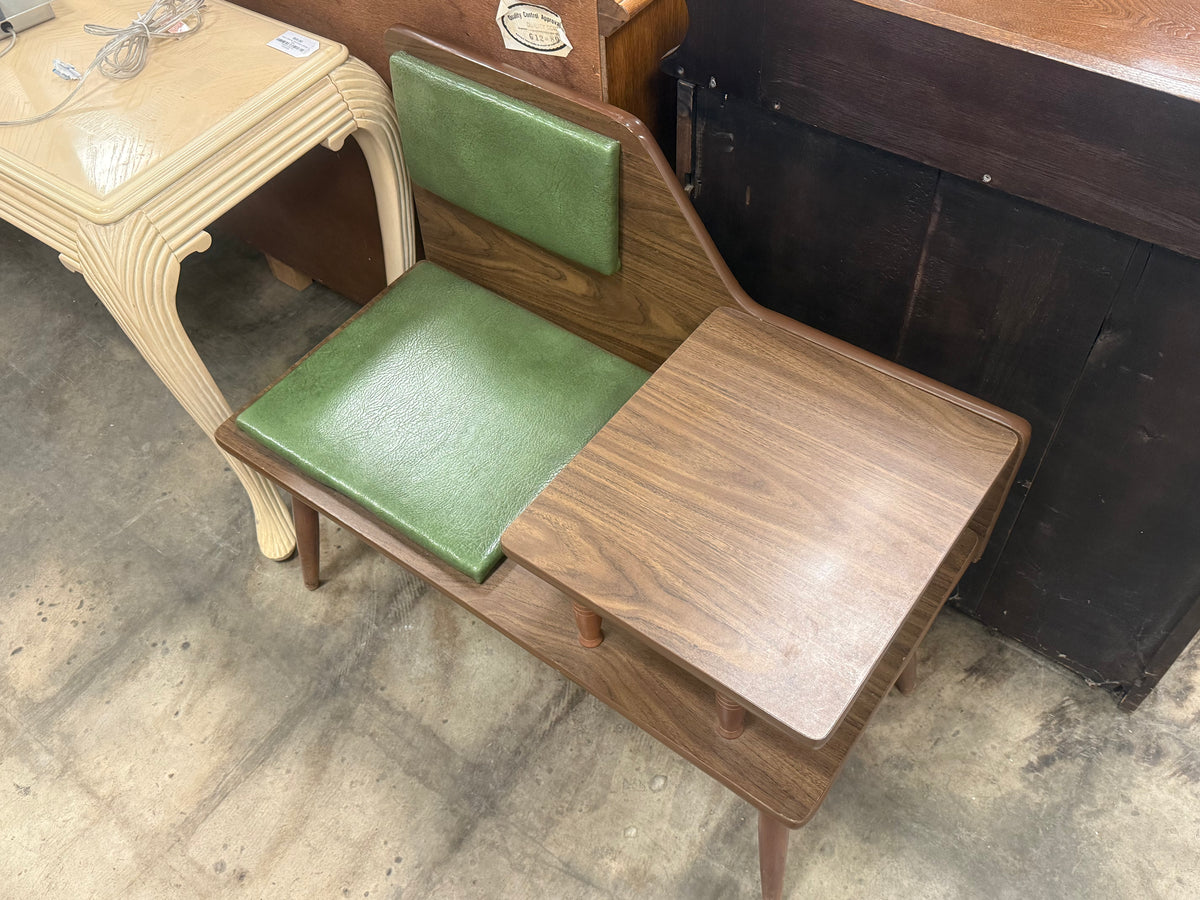 Mid-Century Olive Green Modern Telephone Bench