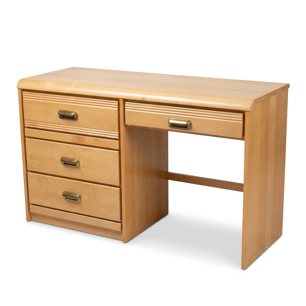 Light Wood Retro-Styled Modern Kneehole Desk