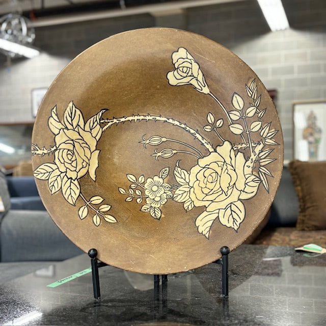 Floral Motifs 21-Inch Dia. Decorative Accent in Beige and Brown