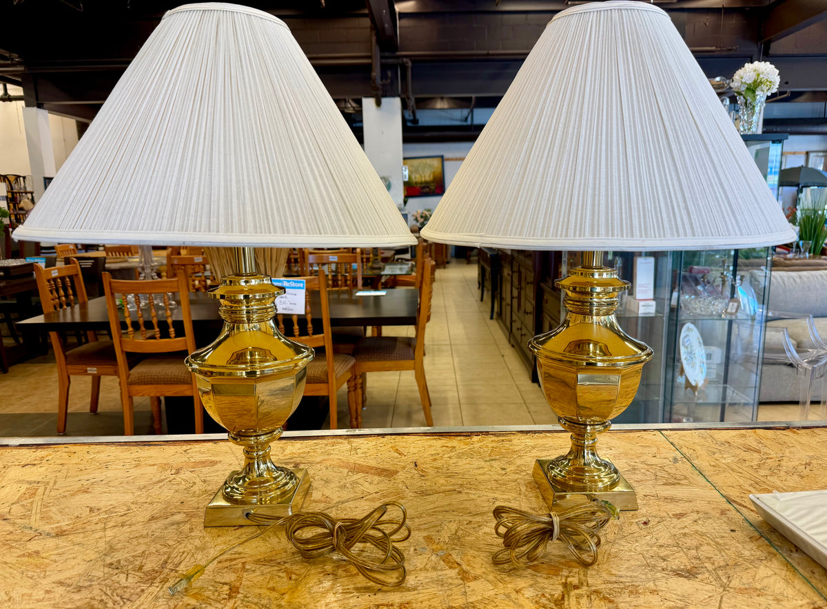 Set of Two Vintage Brass Urn-Style Table Lamps