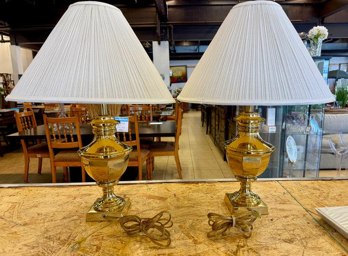 Set of Two Vintage Brass Urn-Style Table Lamps
