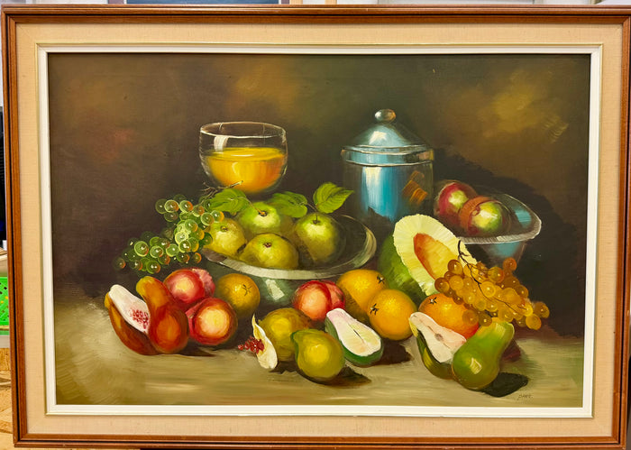 Vintage Abundant Harvest Still Life Oil Painting Signed Park