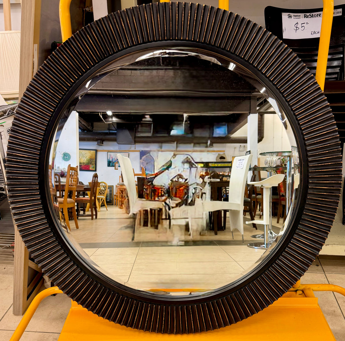 Designer Ribbed Round Wall Mirror in Bronze Finish