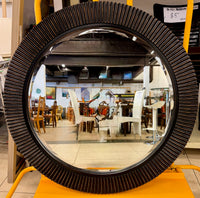 Designer Ribbed Round Wall Mirror in Bronze Finish
