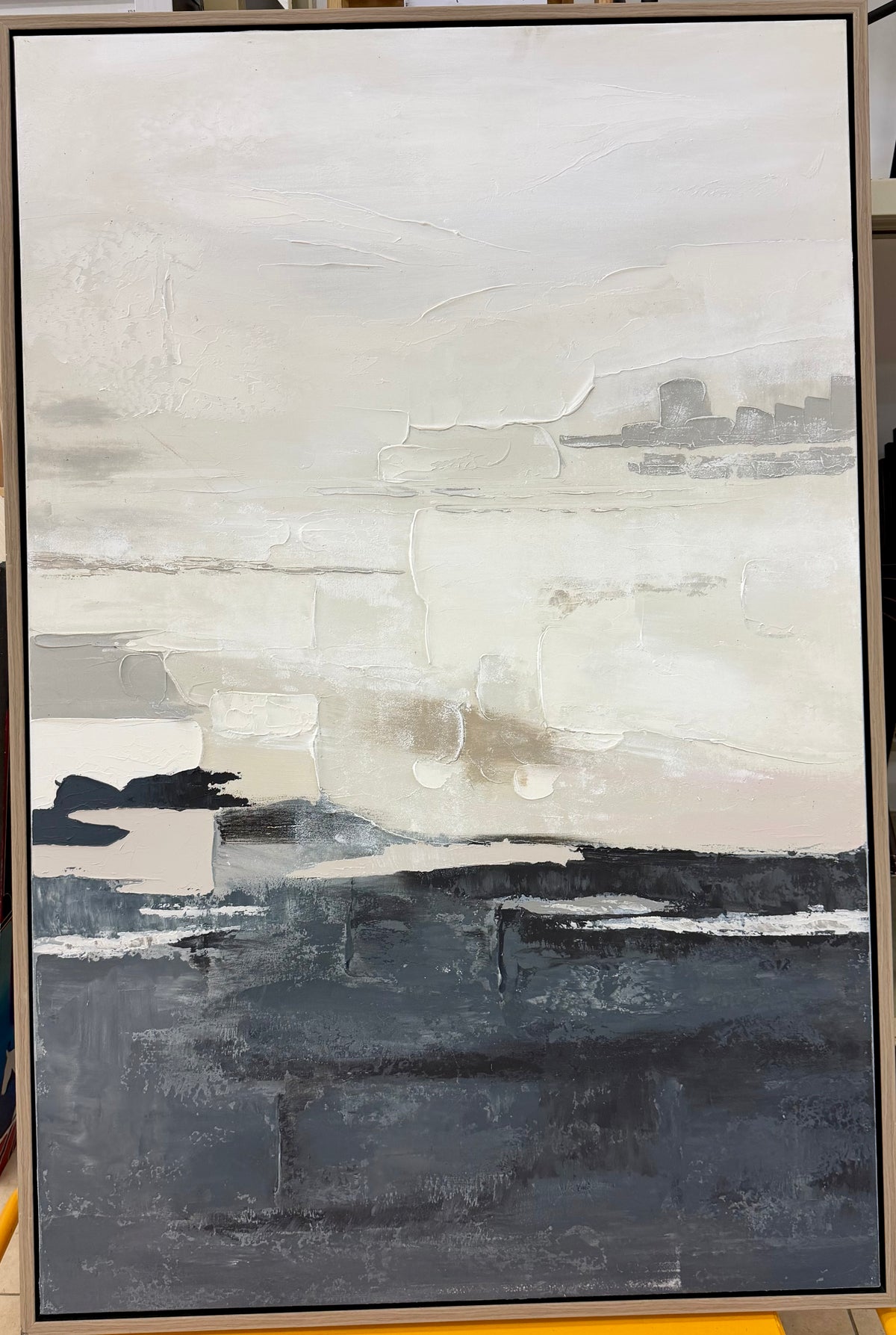 Modernist Monochromatic Horizon — Large Framed Abstract Canvas Art by Huan Yen