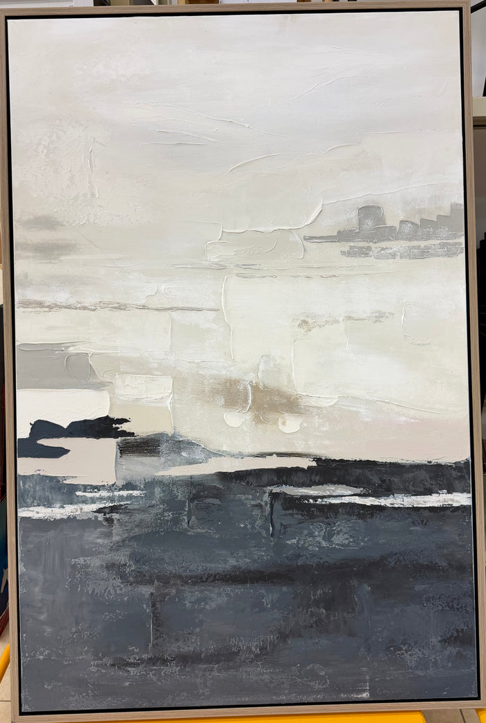 Modernist Monochromatic Horizon — Large Framed Abstract Canvas Art by Huan Yen
