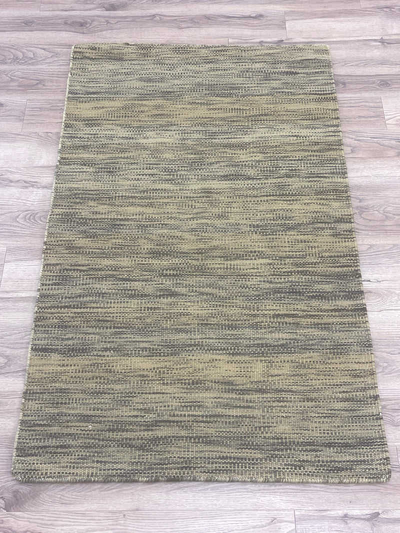 3x5-ft Indian Wool Area Rug - Dhurrie Impression Olive