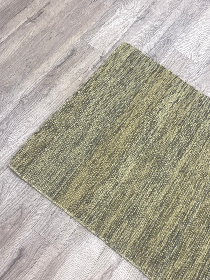 3x5-ft Indian Wool Area Rug - Dhurrie Impression Olive
