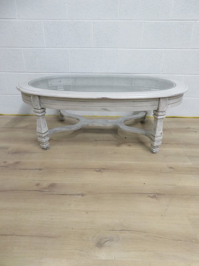 46"W Coffee Table with Glass Top