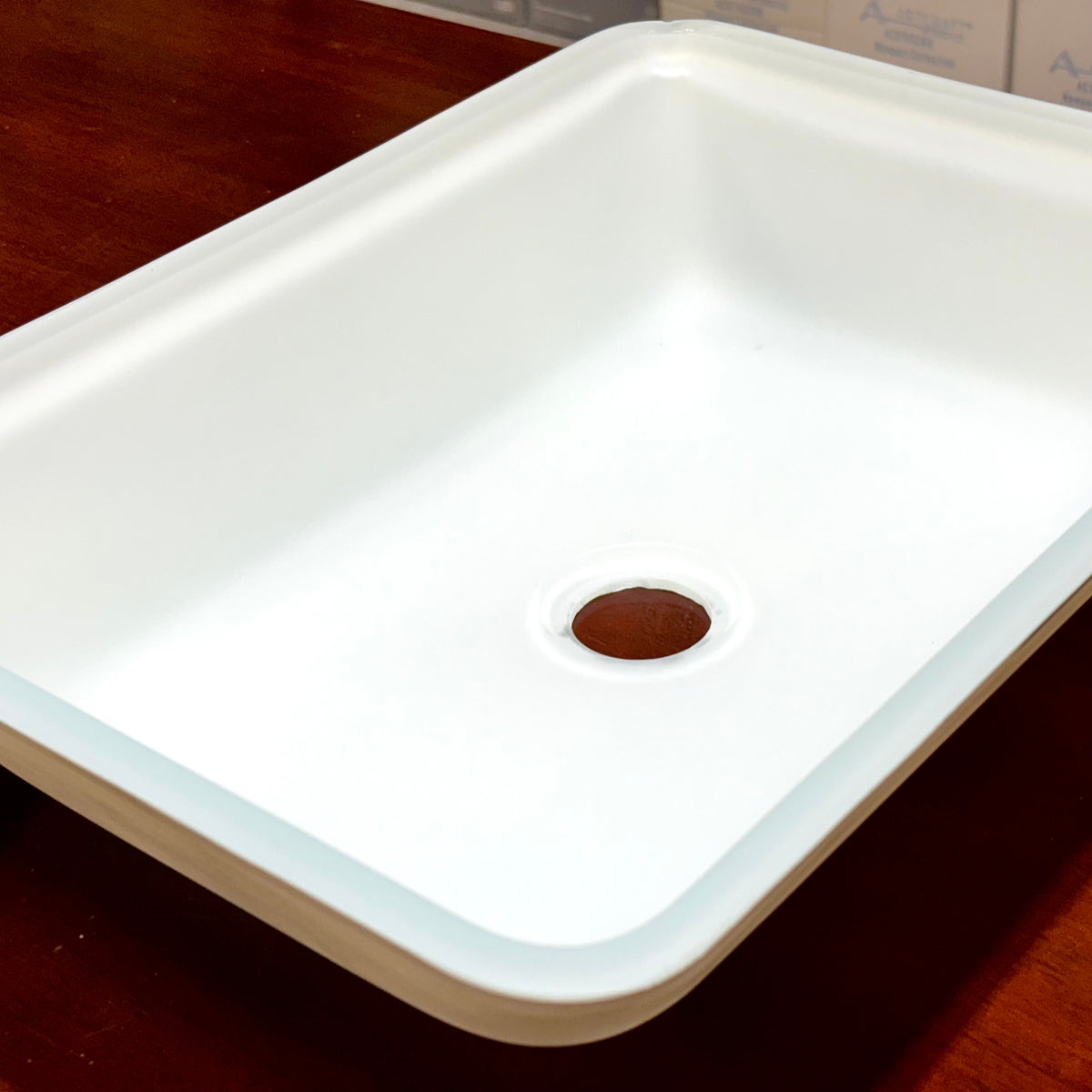 VIGO Sottile Modern Glass Rectangular Vessel Bathroom Sink in White