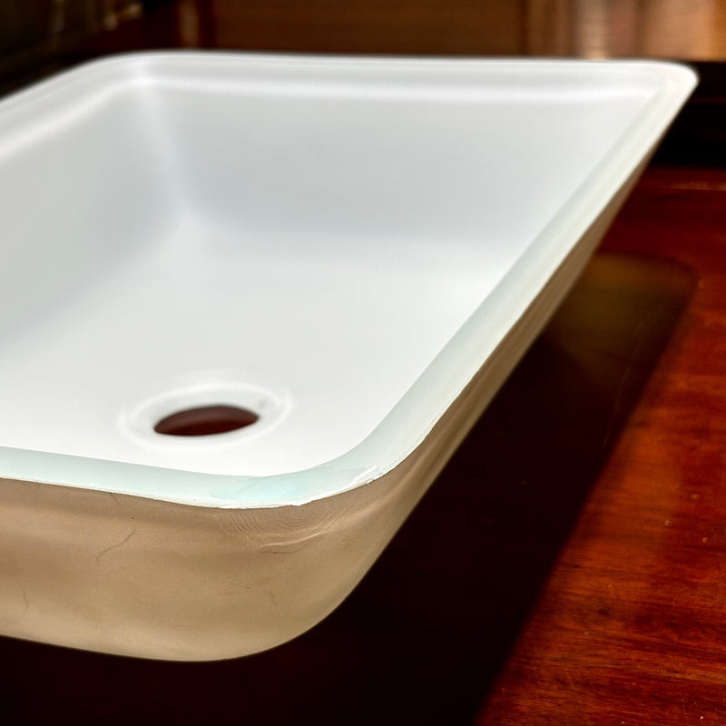 VIGO Sottile Modern Glass Rectangular Vessel Bathroom Sink in White