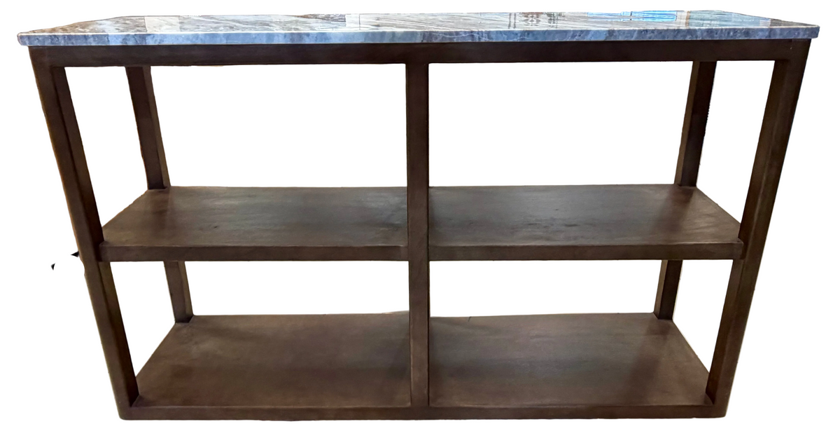 Exquisite Brown and White Marble-Topped Console Table with Dual Shelving