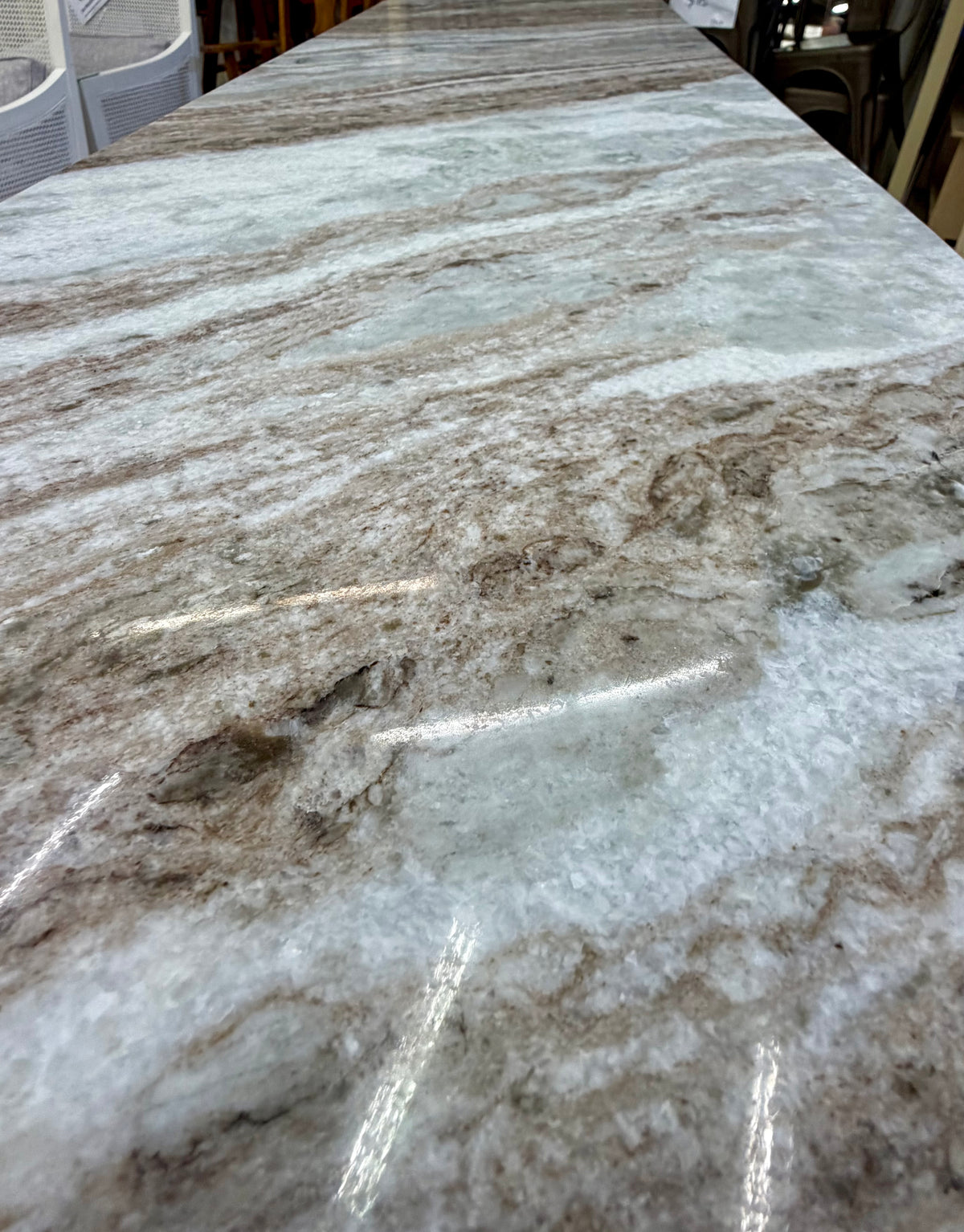 Exquisite Brown and White Marble-Topped Console Table with Dual Shelving