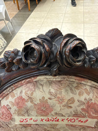 Antique Victorian Rococo Revival Rose-Carved Parlor Armchair in Floral Tapestry