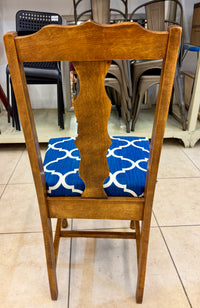 Set of 5 Vintage Early American Style Solid Maple Dining Chairs with Custom Cobalt Trellis Upholstery my