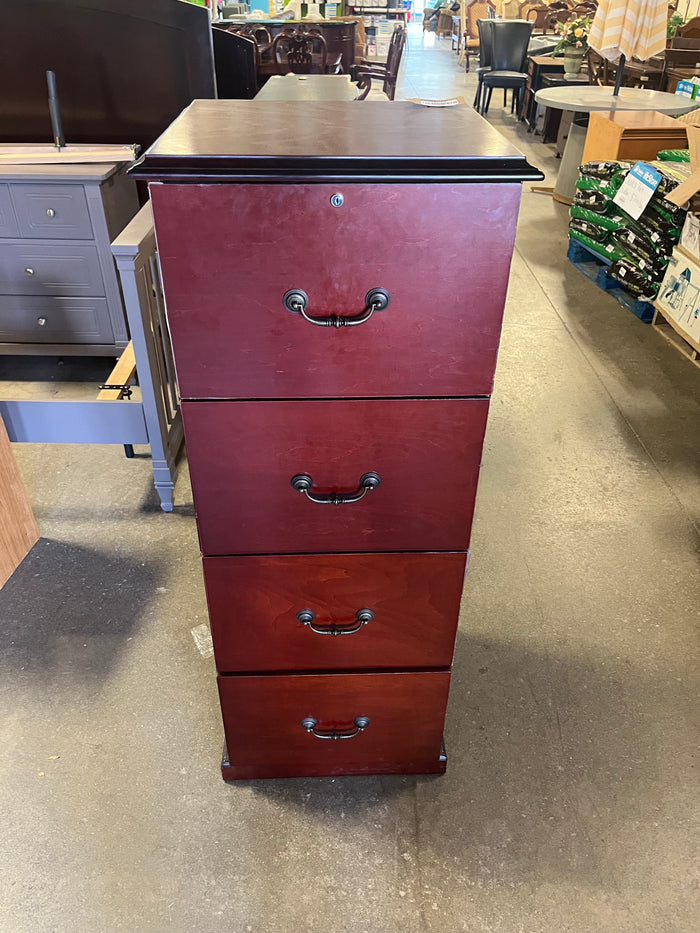 Cherry Wood 4-Drawer Cabinet w/ Lock