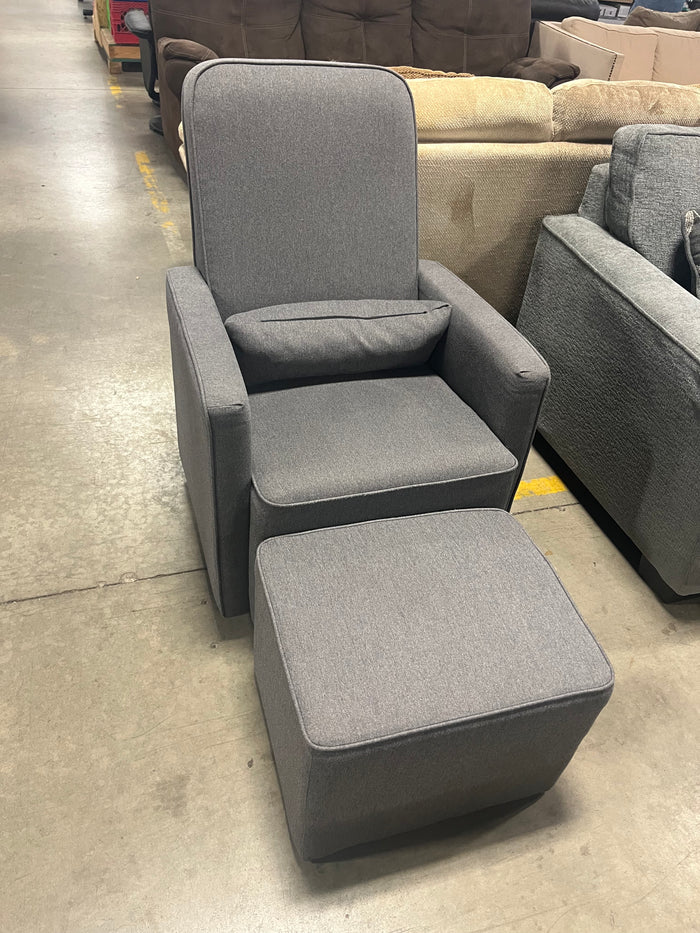 Grey Upholstered Accent Chair with Ottoman Set
