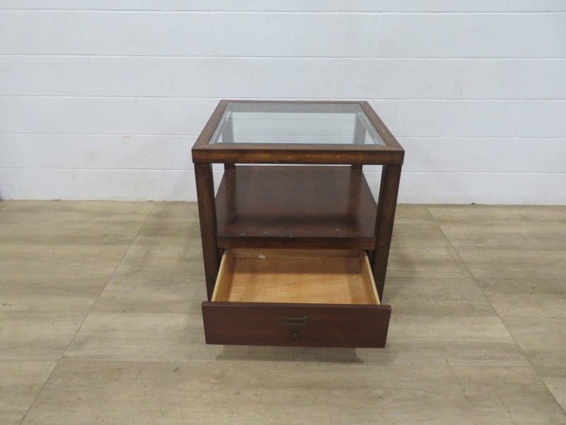 Side Table with Glass Top and Storage