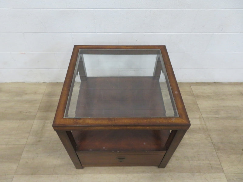 Side Table with Glass Top and Storage