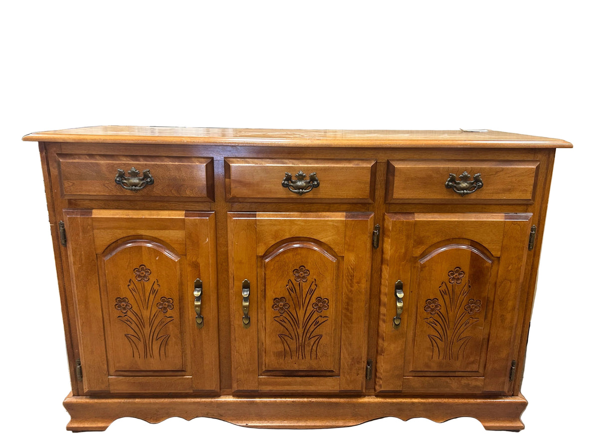 Vintage Solid Maple Wood Sideboard Buffet Cabinet