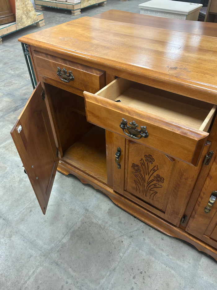 Vintage Solid Maple Wood Sideboard Buffet Cabinet