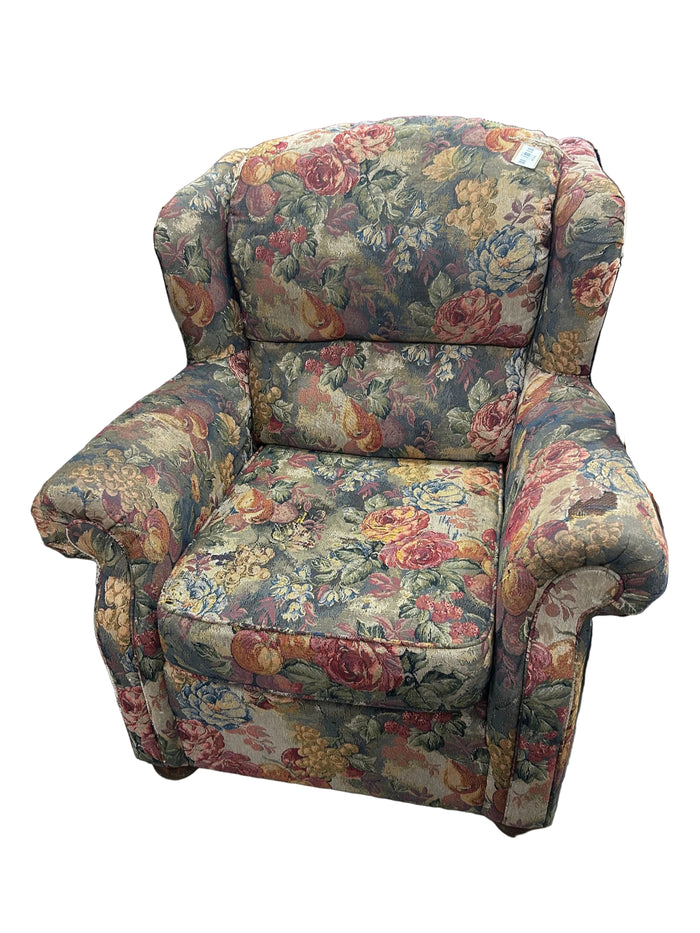 Vintage Armchair w/ Floral Tapestry Upholstery
