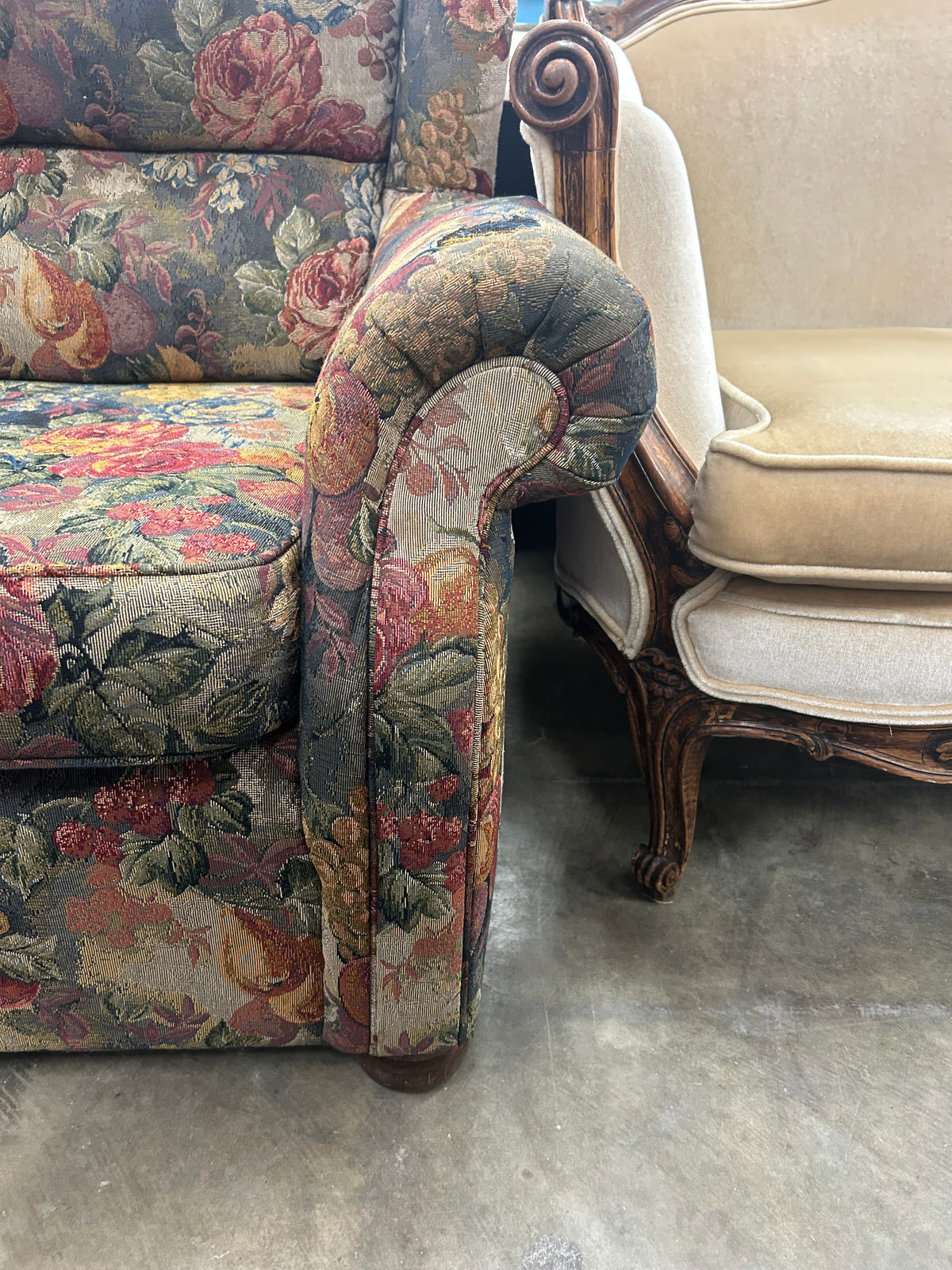 Vintage Armchair w/ Floral Tapestry Upholstery