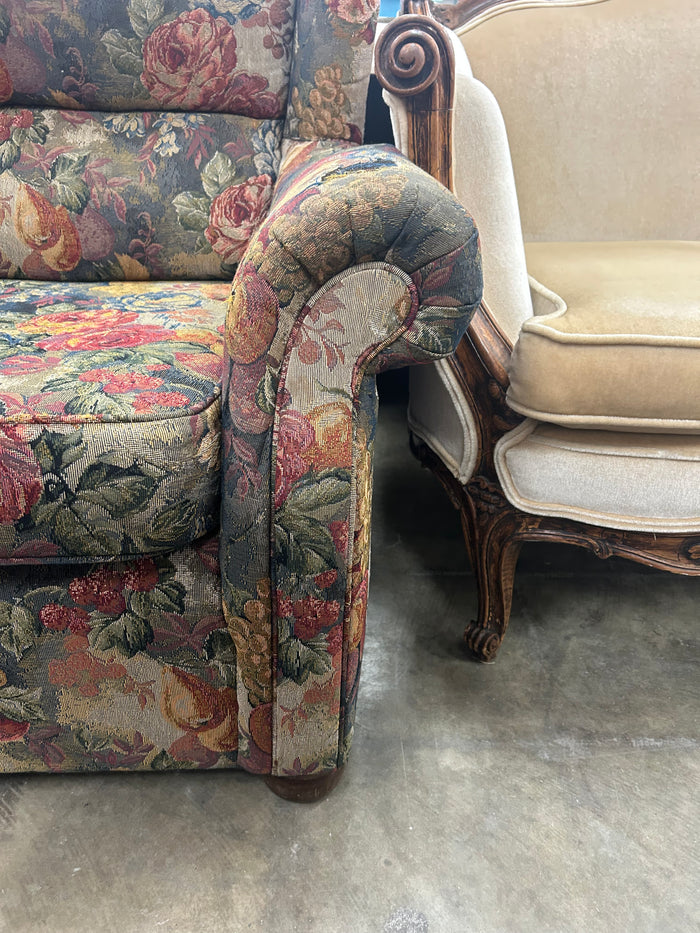Vintage Armchair w/ Floral Tapestry Upholstery