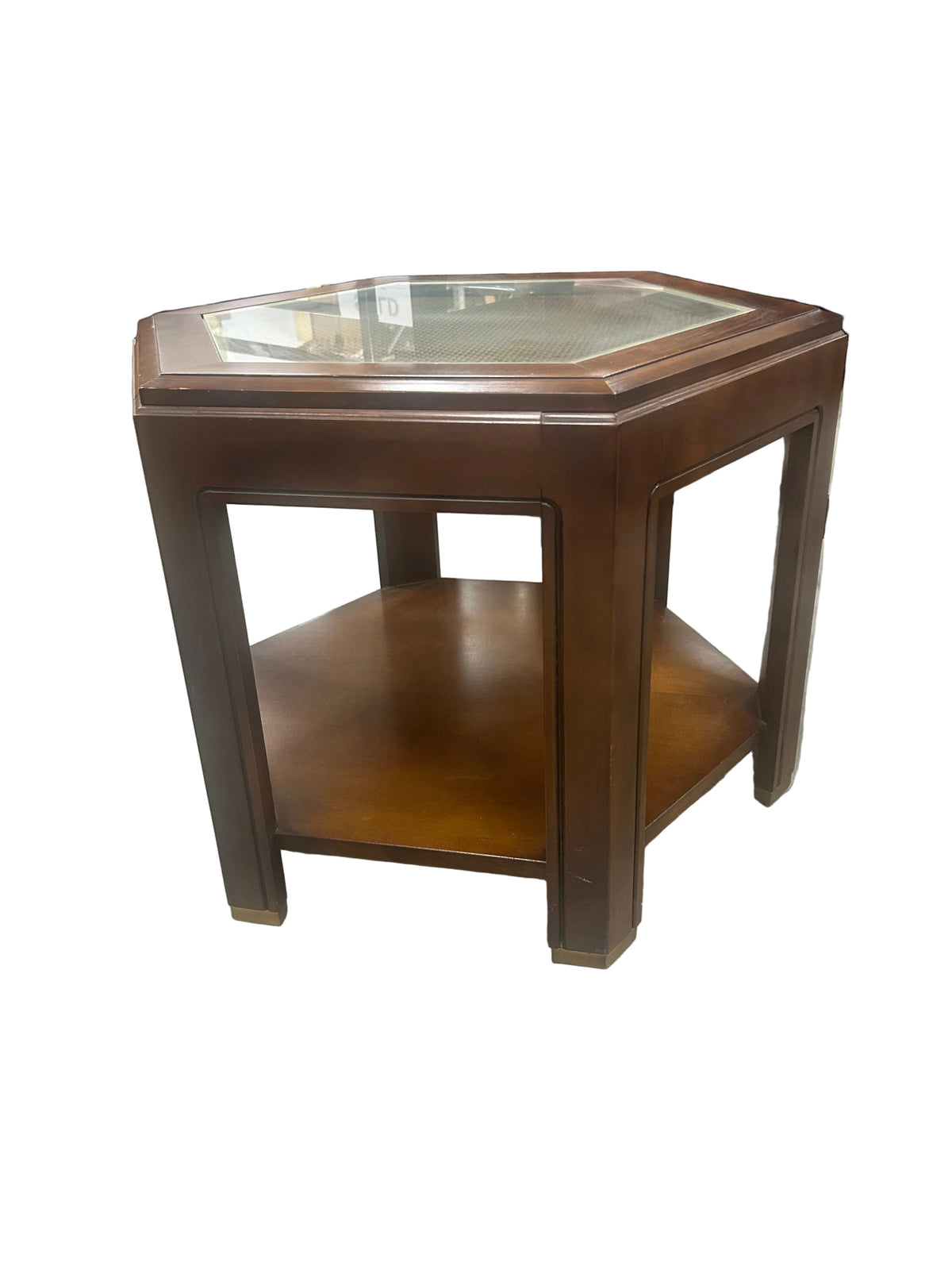 Vintage Hexagonal Glass-top End Table