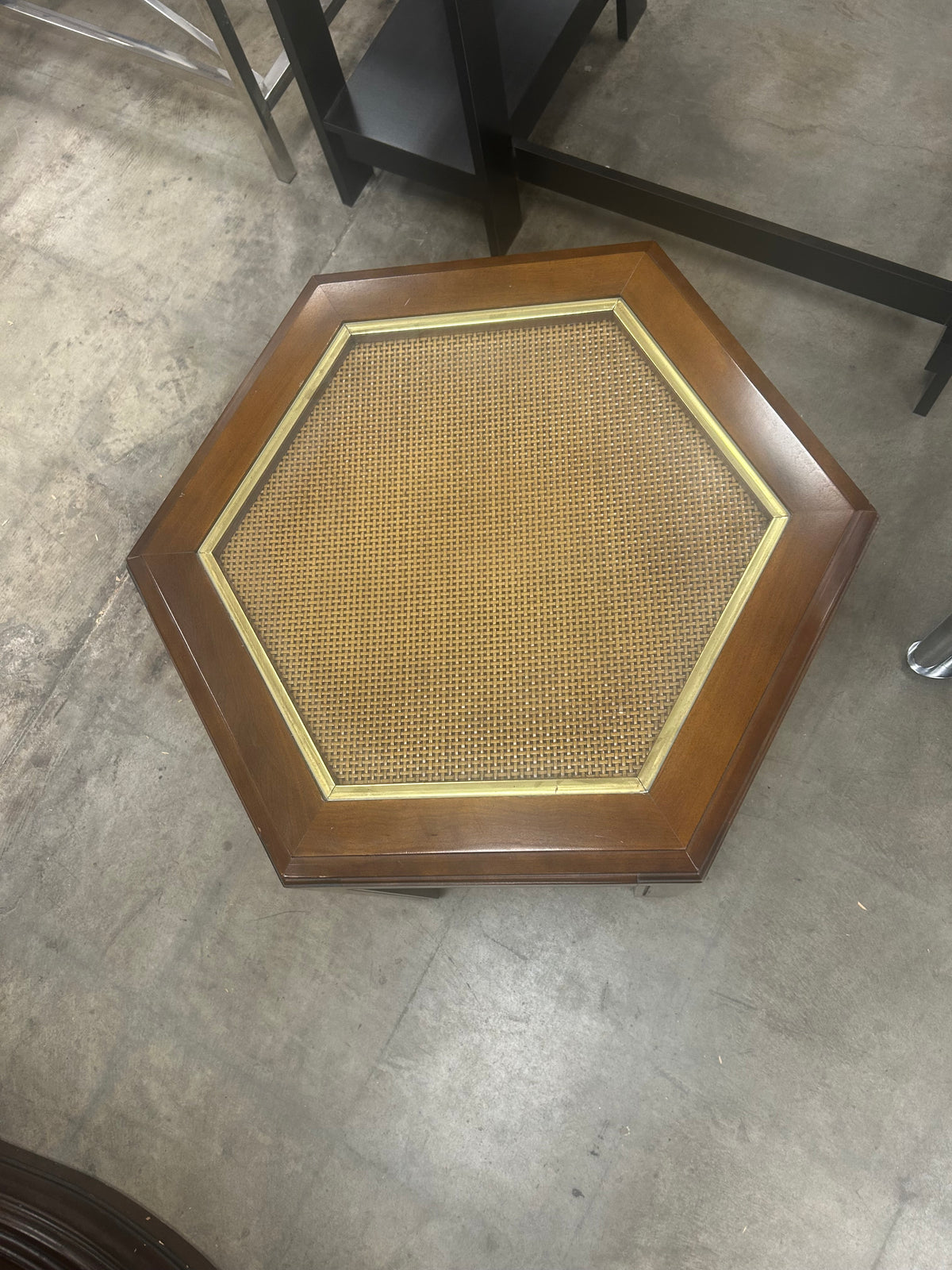 Vintage Hexagonal Glass-top End Table